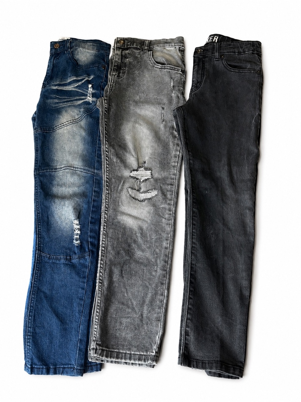 Boys Distressed Jeans Trio - Blue, Gray, Black